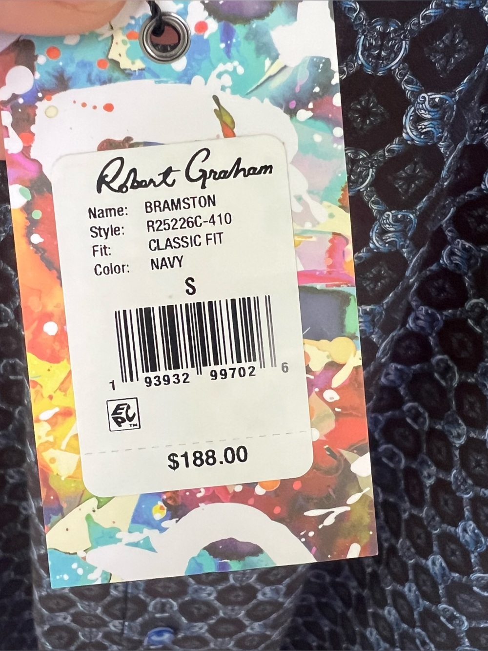 Robert Graham Bramston Navy Geometric Medallion Short Sleeve Shirt Small NWT - Picture 5 of 13